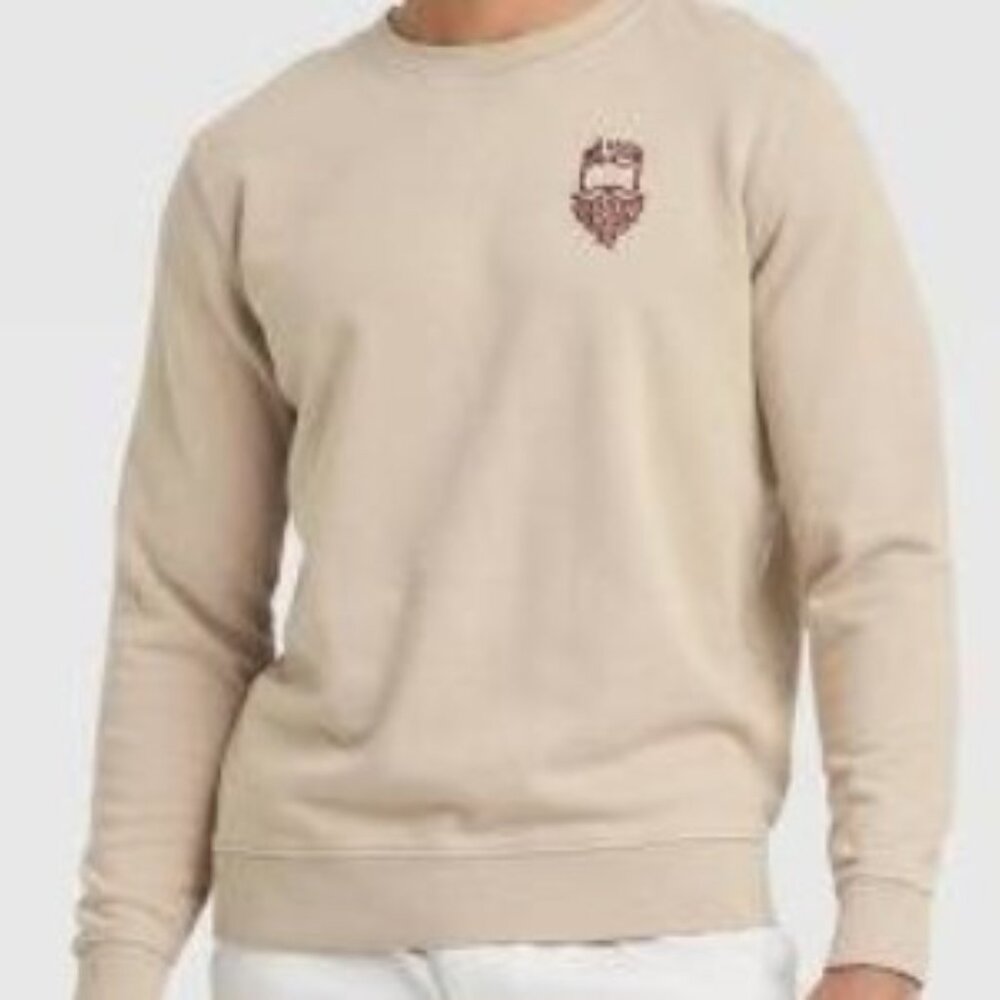 NEW Goodfellow & Co. Men's French Terry Crewneck Pullover Taupe Bearded Dude